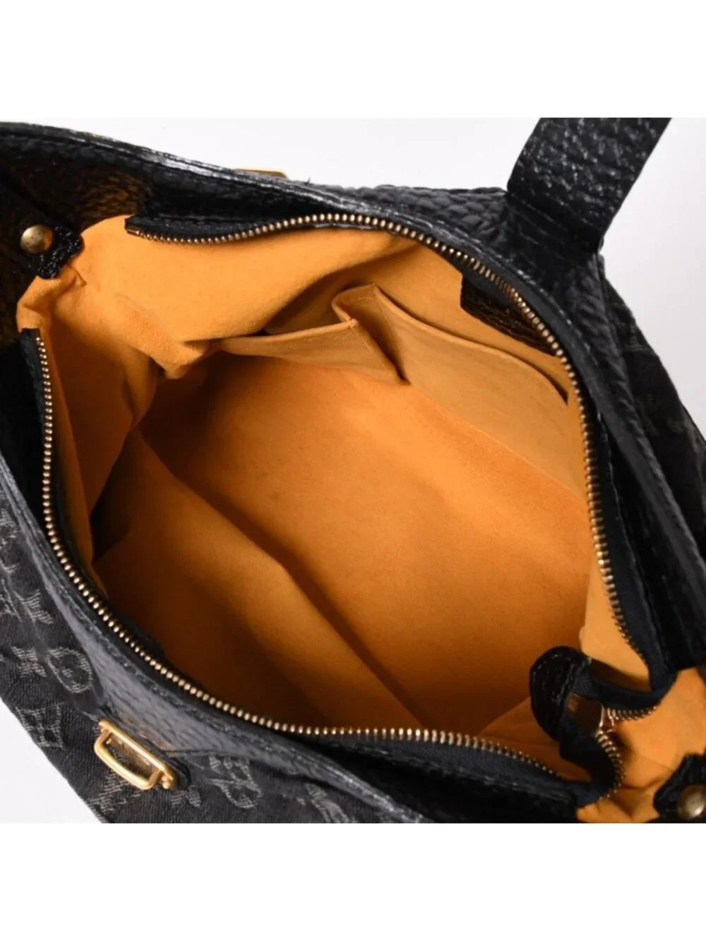 Louis Vuitton Shoulder Bag Slightly Monogram Denim Black Gold
